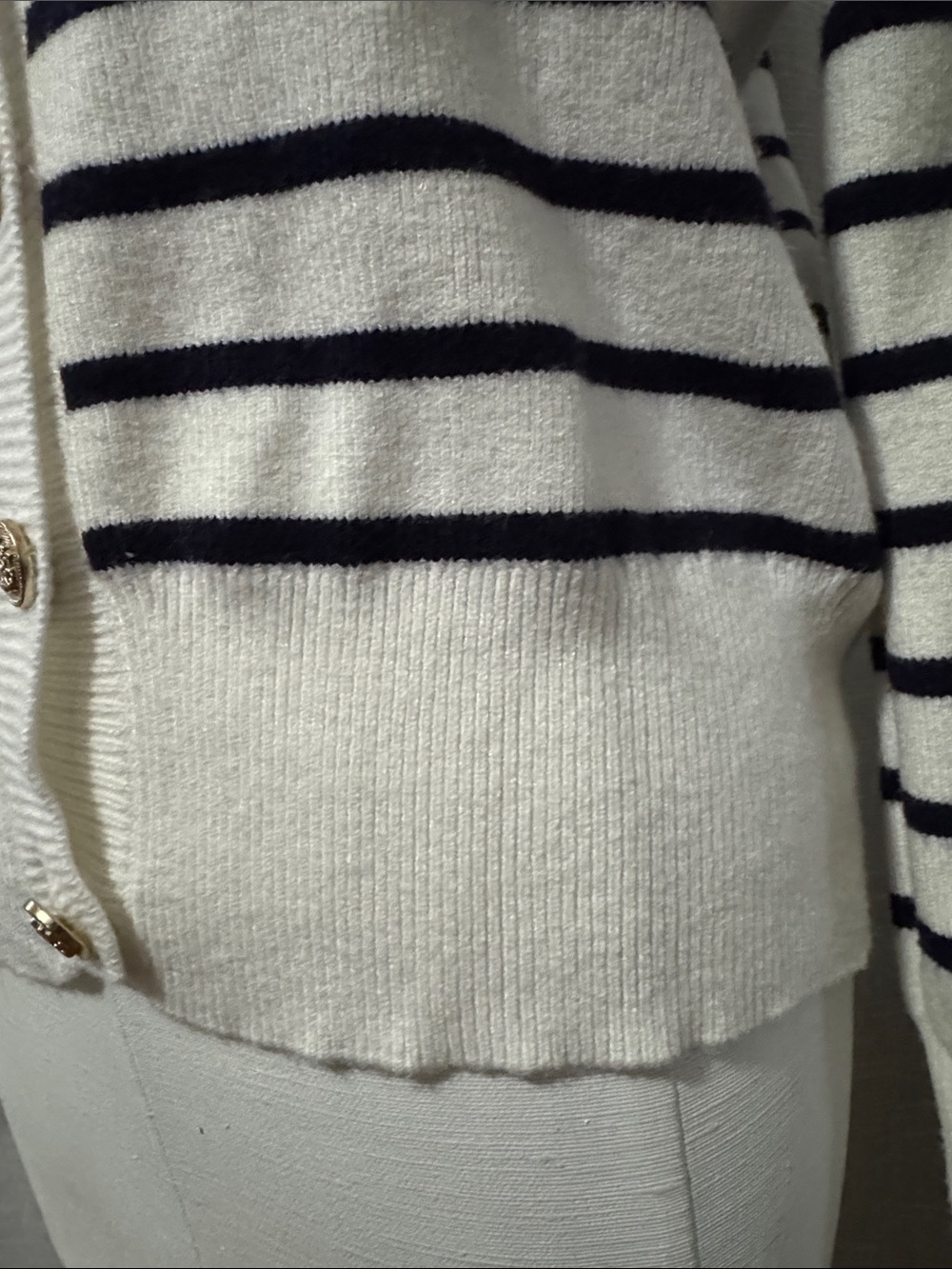 Cyrus Cardigan-Sz S-Rayon Blend-Gold Button-White & Black Stripes-Light Wear-GUC - Picture 6 of 16